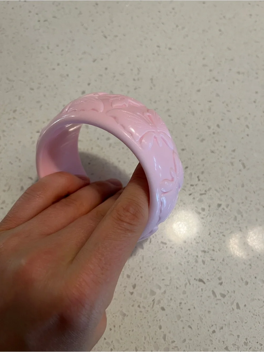 Baby Pink Butterfly Embossed Resin Bangle Bracelet